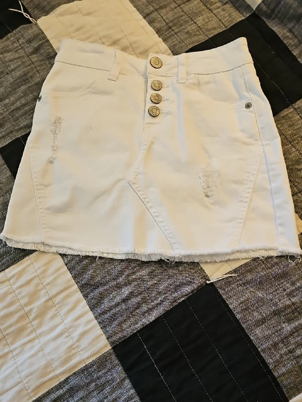 Justice Distressed Denim Skort Duo in White and Rust
